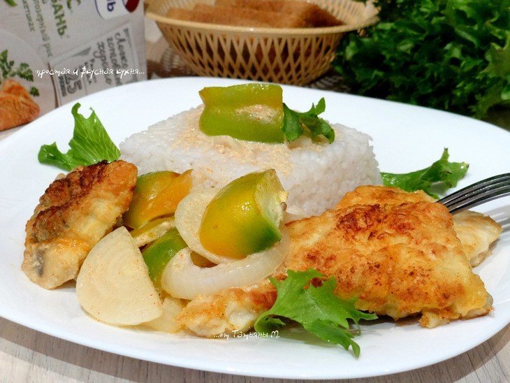 Рис "Кубань" і хек в сметанно-гірчичному соусі з овочами Рис "Кубань" і хек в сметанно-гірчичному соусі з овочами